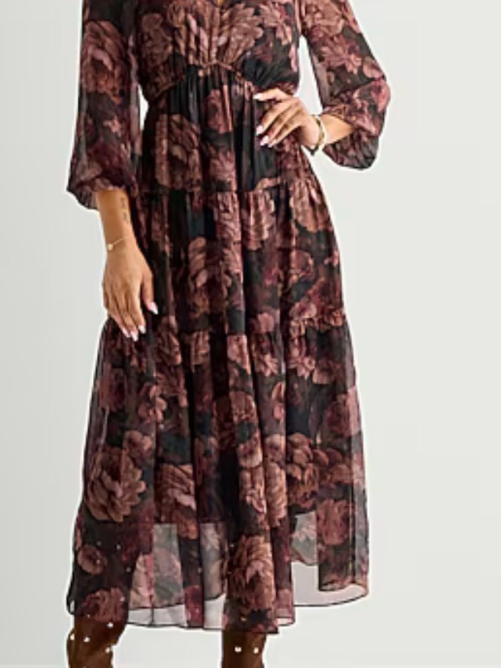 Isabel & Nina Plus Size 18W Boho Floral Tiered Mesh Maxi Dress Chiffon V-Neck